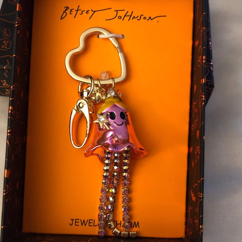 Betsey Johnson Pink Metallic Princess Ghost Fringe Accents Bag Charm Keychain